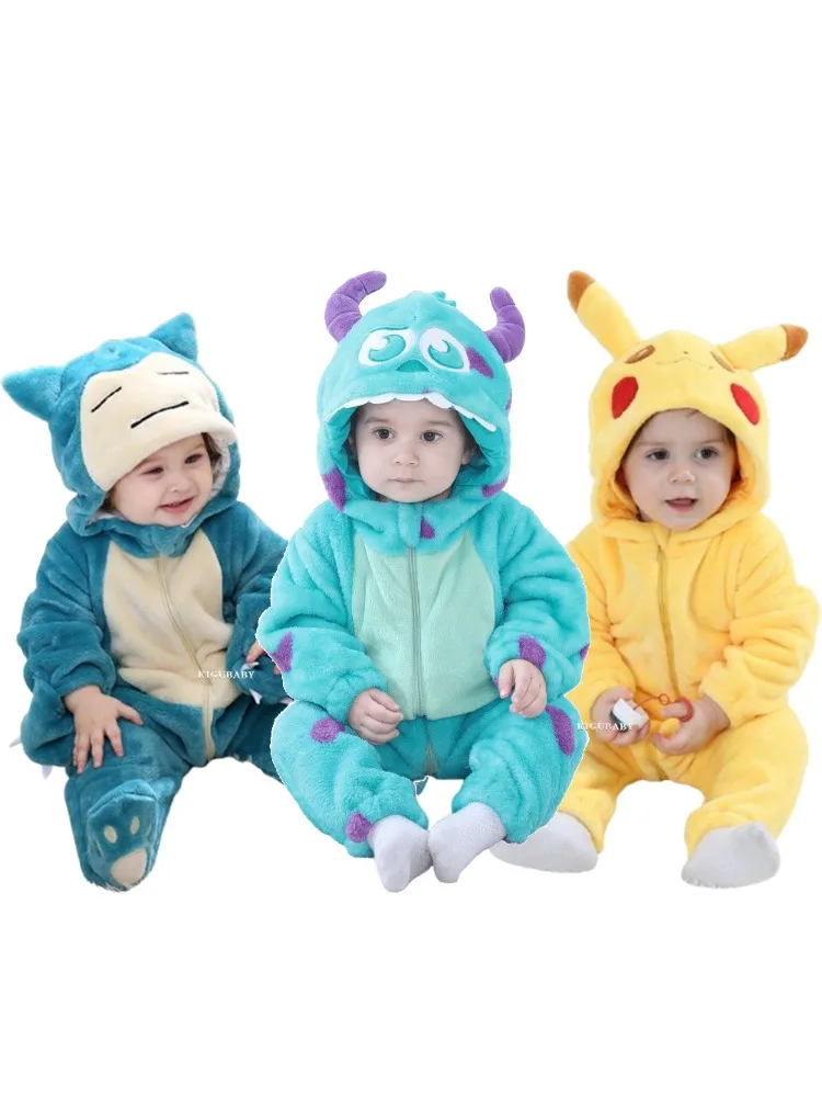 Pokemon Pikachu Snorlax Ubranka dla niemowląt Kombinezon dziecięcy Piżama Body dla noworodka 0-3 lata Kostium Cosplay Onesie z kapturem — 2