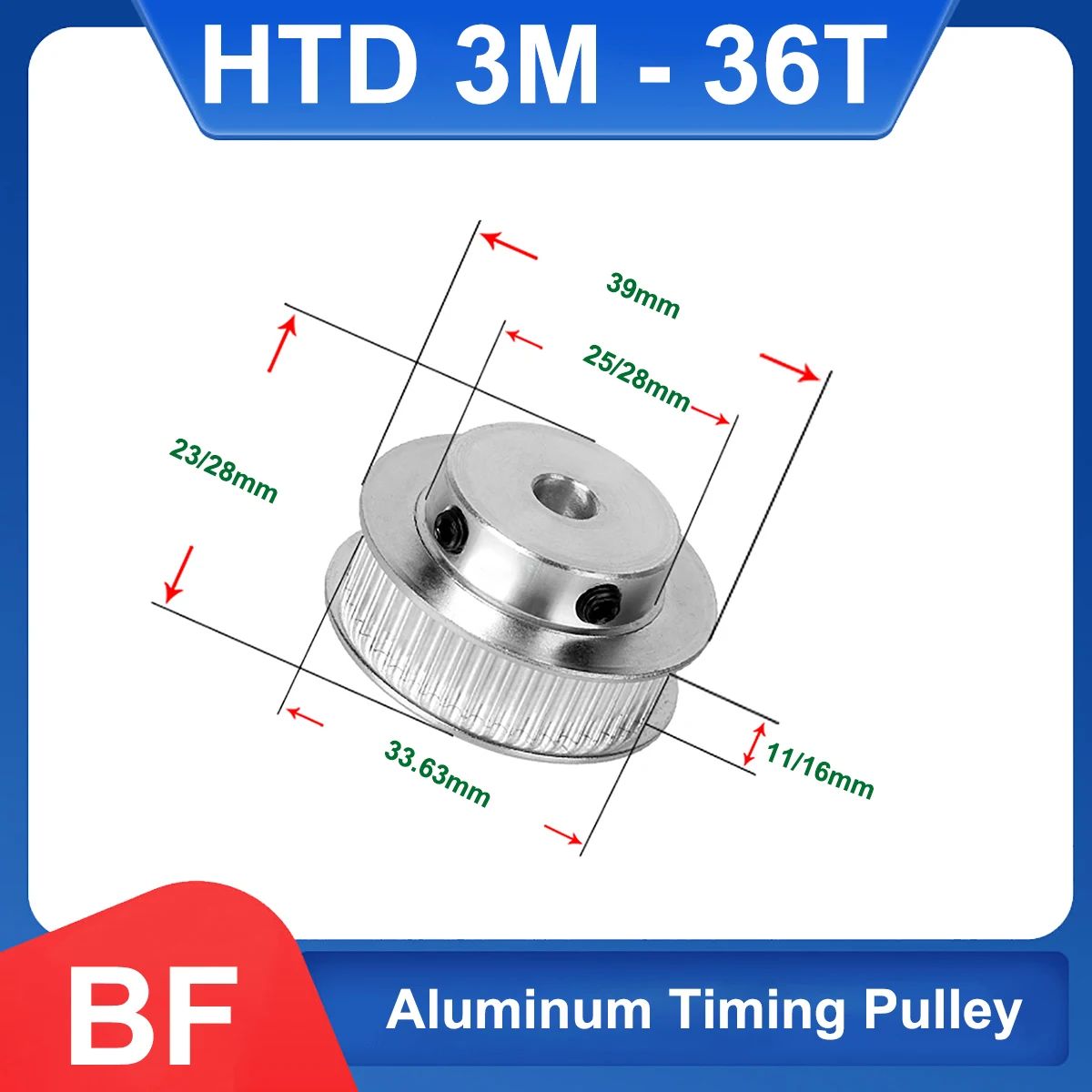 

36 Teeth HTD 3M Timing Pulley Bore 5-15mm 3M-36T BF Aluminium Synchronus Keyway Pulley Wheel For Width 10/15mm 3M Timing Belt