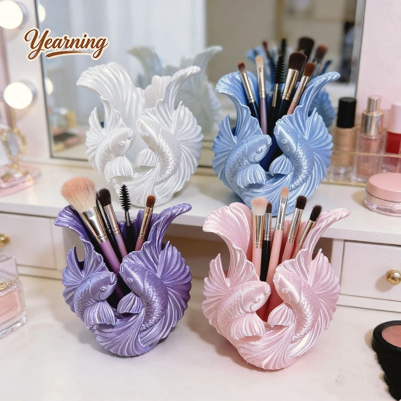 

Creative Fish Shaped Desktop Organizer Multifunctional Pen Holder Cosmetic Lipstick Storage Box for Vanity Bedroom Home Decor