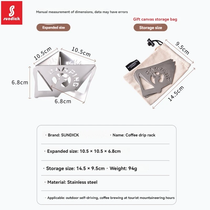 SUNDICK Outdoor Camping Home Foldable Stainless Steel Coffee Hand Drip Filter Holder, Coffee Filter Cup Filter Holder