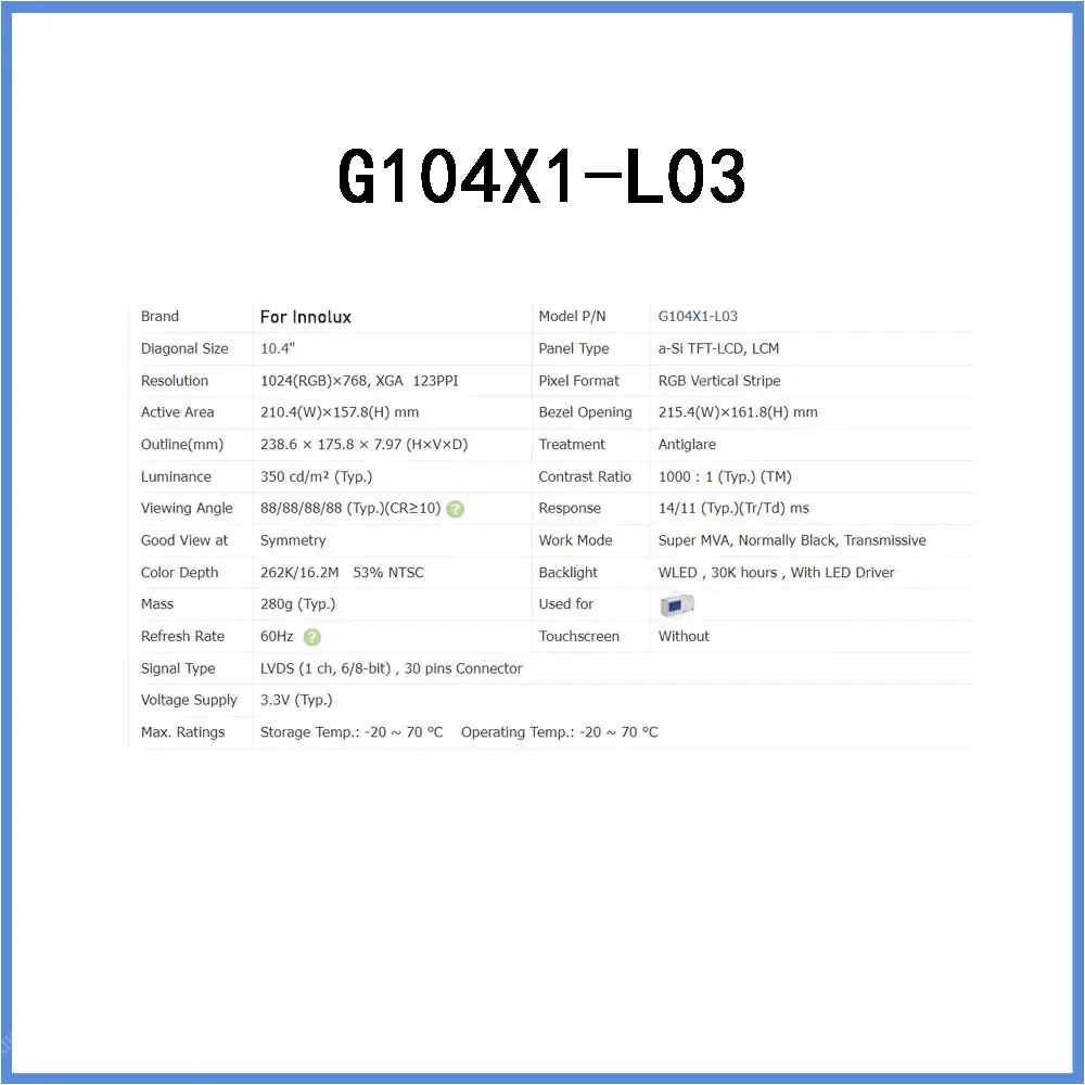 Yeni Orijinal 10.4 inç LCD 10.4 inç G104X1-L03 G104X1 L03 1024*768 لوحة ال سي دي Ekran TFT Tamamen Test Edildi