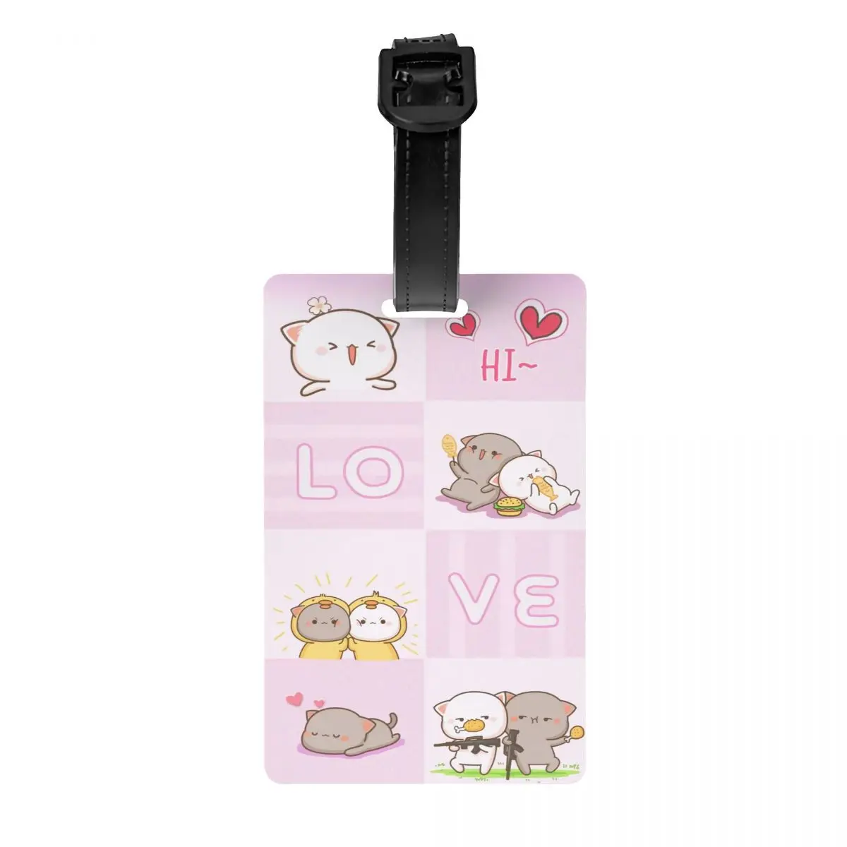 Custom Peach And Goma Luggage Tag Custom Cartoon Mochi Cat Baggage Tags Privacy Cover ID Label