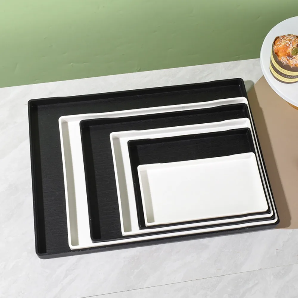 

New Black White Large Plastic Tray Rectangle Plastic Decorative Tray Multi-Purpose Bed Table Tray Bathroom