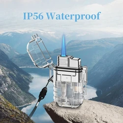 Fashion Transparent Outdoor Camping ABS Sealed Waterproof Lighter Windproof Cigar Jet Flame Lighter Useful Igniter Smoker Gadget