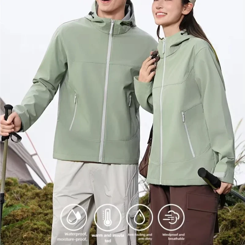 Unisex Waterproof Hiking Jackets Windproof Thermal Soft Shell Coats Outdoor Camping Climbing Trekking Windbreaker Raincoat Woman