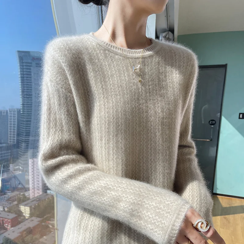 100% Wool Sweater Women's Clothing Round Neck Knitted Pullover Autumn Winter New Item Loose Tops Slim Fit Fashion Base Shirt