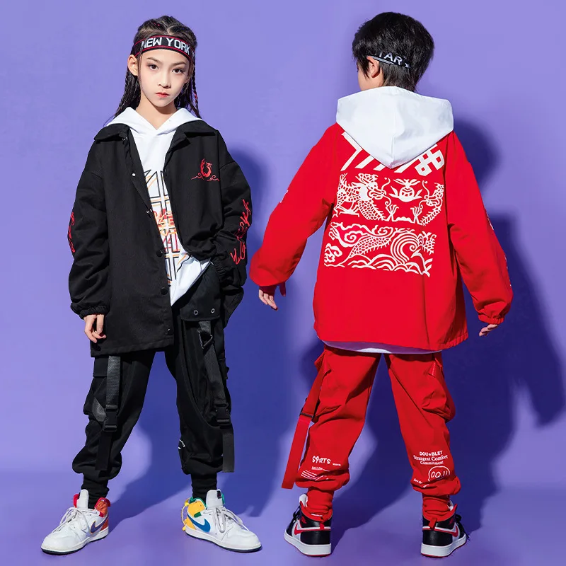 

Kids Boys Girls Streetwear Hip Hop Stage Dance Clothing Cargo Jacket Pant Children Loose Casua Coat Trousers Tracksuits