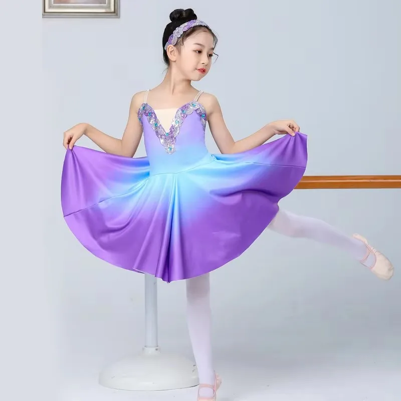 Girls Ballet Tutu Dress Gymnastics Leotard White Long Ballet Dresses Girls Princess Ballerina Dance Costume Birthday Party Dress