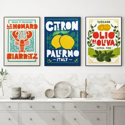 French Biarritz Lobster Italian Olive Oil Lemons Kitchen Poster Food Canvas Print Wall Art Painting Picture Dining Room Decor