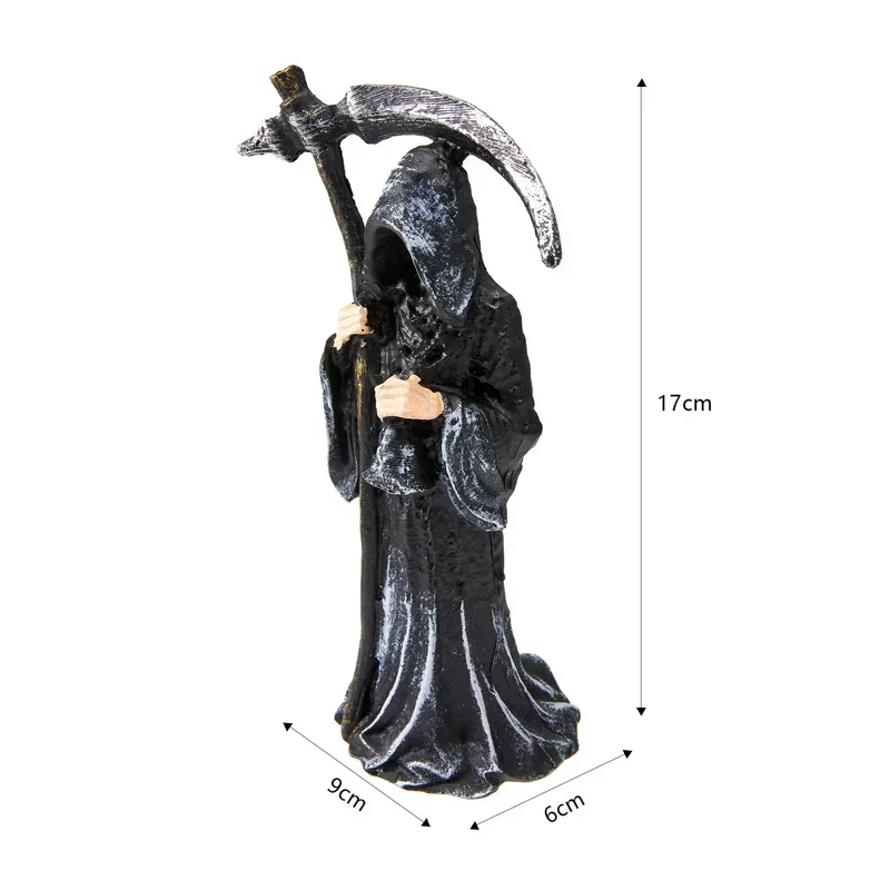 Evil Grim Reaper Statuette Scythe for Scary Halloween Decorations and Horror Movie Gothic Decor Figurines or Fun Gifts