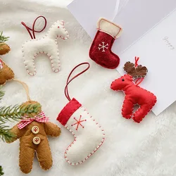 Christmas Mini Fuzzy Gingerbread Man Doll Elk Snowflake Socks Decoration Xmas Tree Wool Felt Ornaments Hanging Pendant Kids Gift