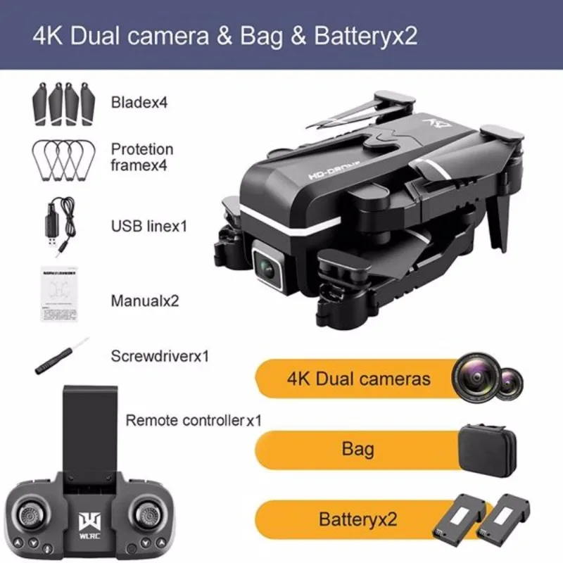 رباعية الهواء الطائرة بدون طيار RC الطائرة بدون طيار 4K HD كاميرا مزدوجة WIFI FPV KK1 2 X بطارية Rc كوادكوبتر