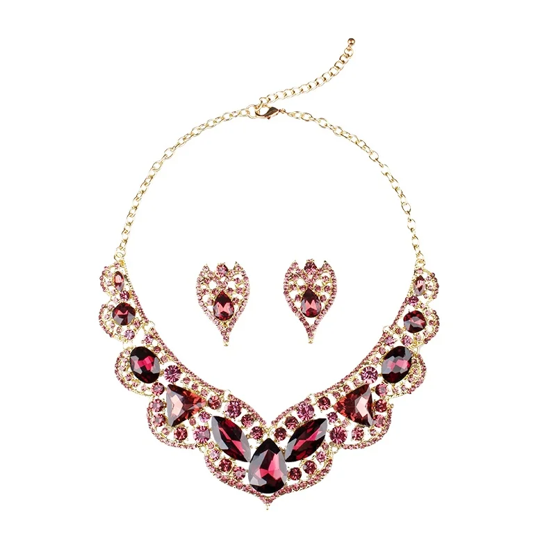 

Short Purple Crystal Clavicle Chain Women's European and American Decorative Pendant Evening Dress Bridal Accessories