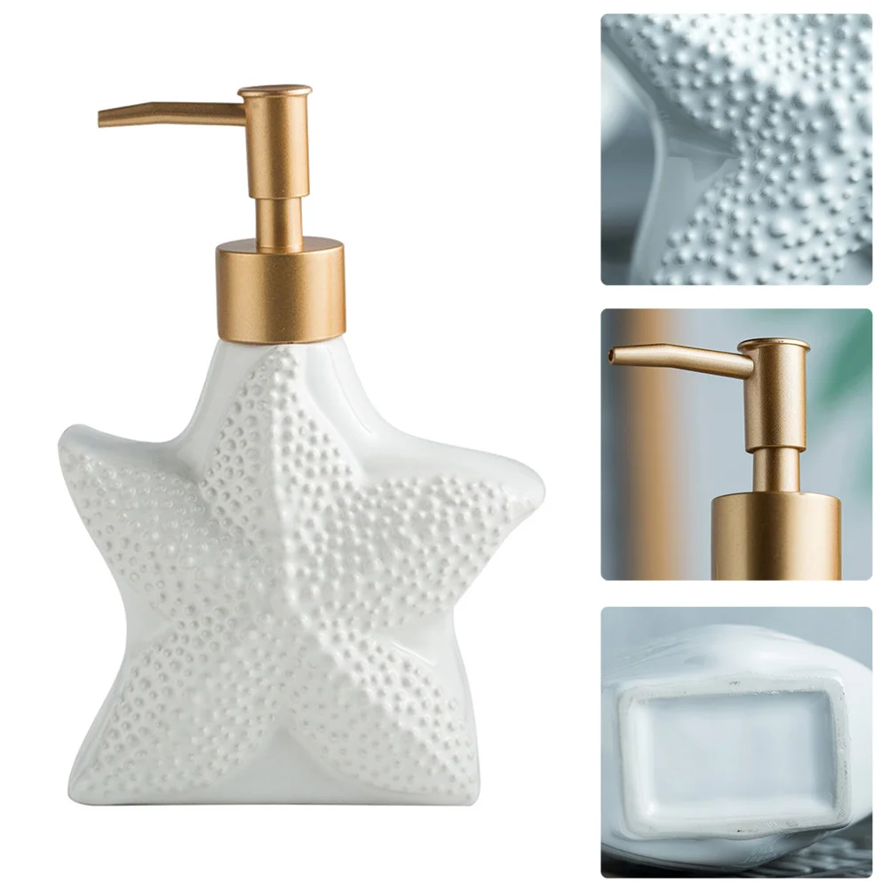 

Star Shape Ceramic Pump Bottle Large Capacity Waterproof Reusable Dispenser for Shampoo Lotion Body Wash Soap Bathroom Decor