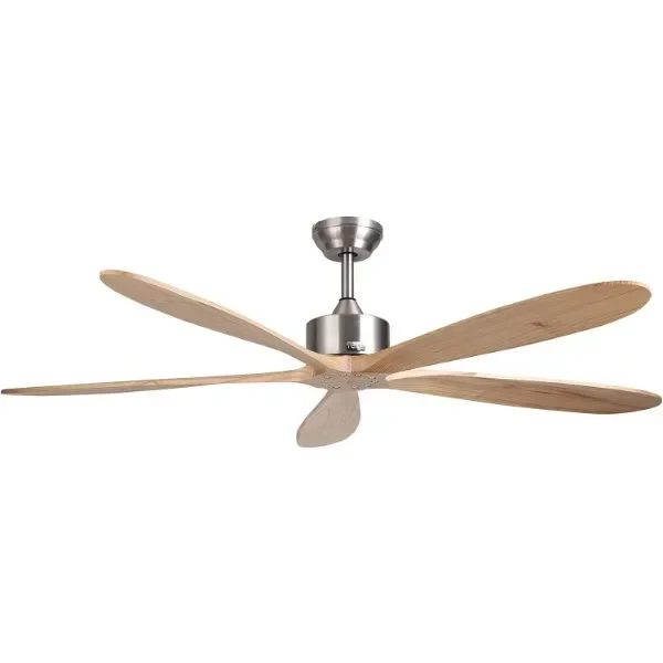 reiga 60 inch DC Ceiling Fan No Light with 2 Downrods, 5 Reversible Carved Natural Wood Blades, Modern Large Ceiling Fans