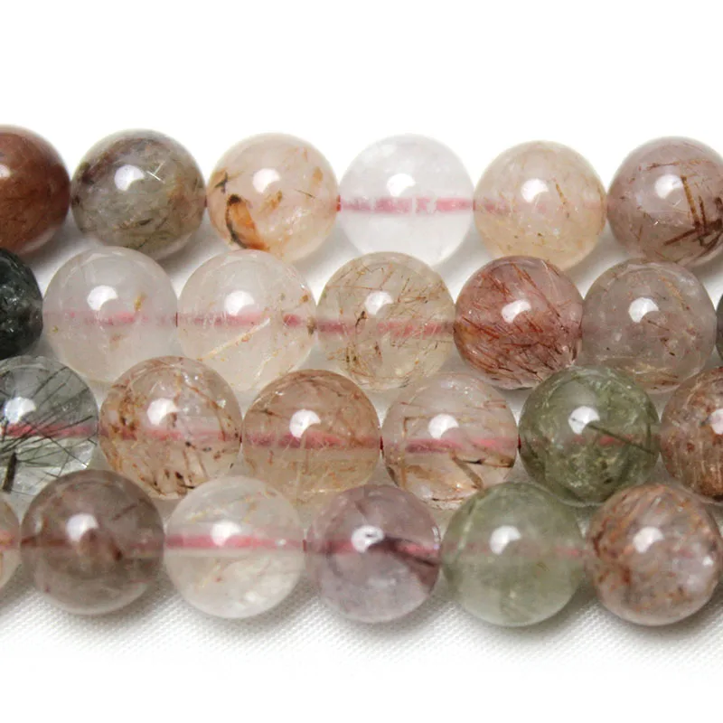 AAA 100% Natural Colorful Rutilated Quartz Crystal Stone Round Loose Beads For Jewelry Making DIY Bracelet Necklace 6/8/10mm