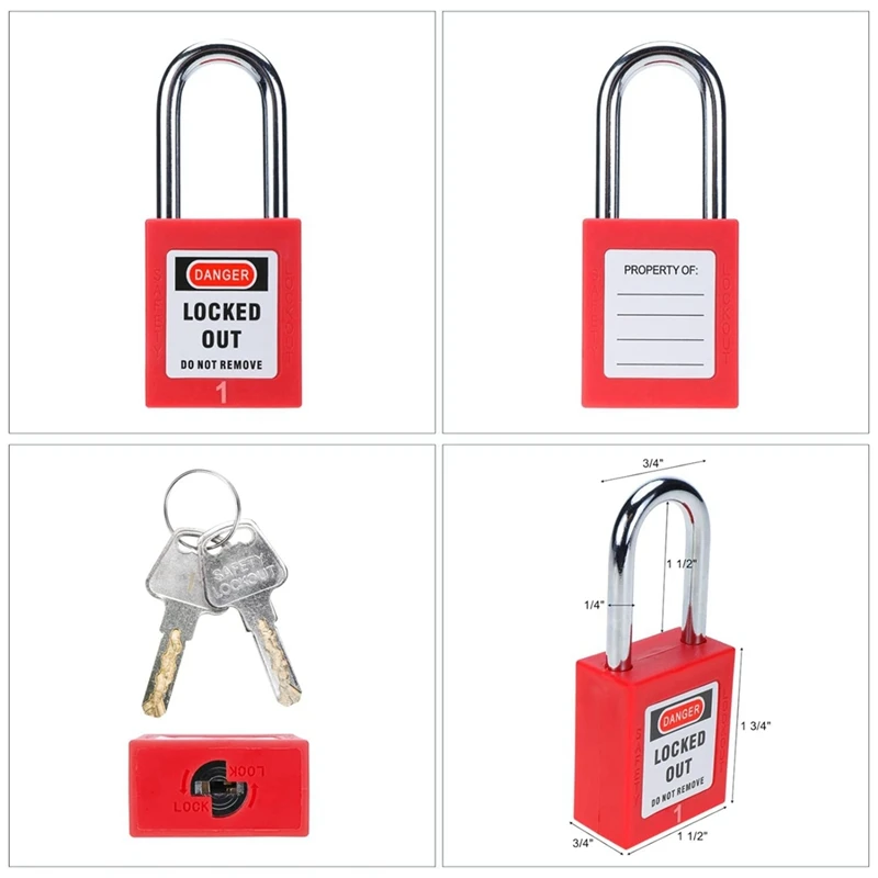 Stazione di localizzazione con 10 lucchetti di sicurezza diversi con chiave, 2 chiusure e 10 etichette di blocco, porta serrature in ferro Loto