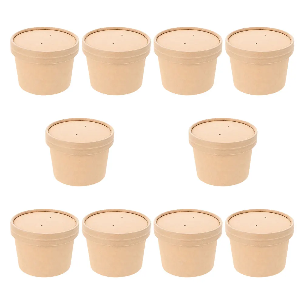 

10 set 8oz Ice Cream Paper Cups Disposable Bowls for Parties Bulk Hot Food Container Yogurt Lids Snack Dessert Serving