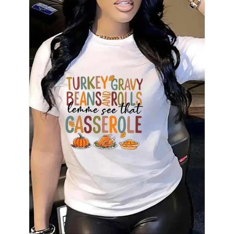 

Funny Thanksgiving T-Shirt Women "Turkey Gravy Beans Casserole" Graphic Tee Autumn Fall Holiday Food Lover Top