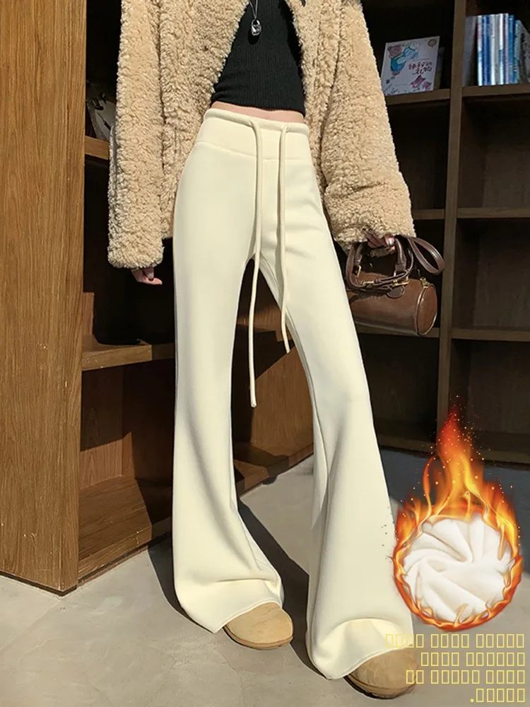

Faionable Fce Lined Flared Casual Pants Women's Autumn Winter High Waist Slimming Versatile Wide Leg Long Trousers