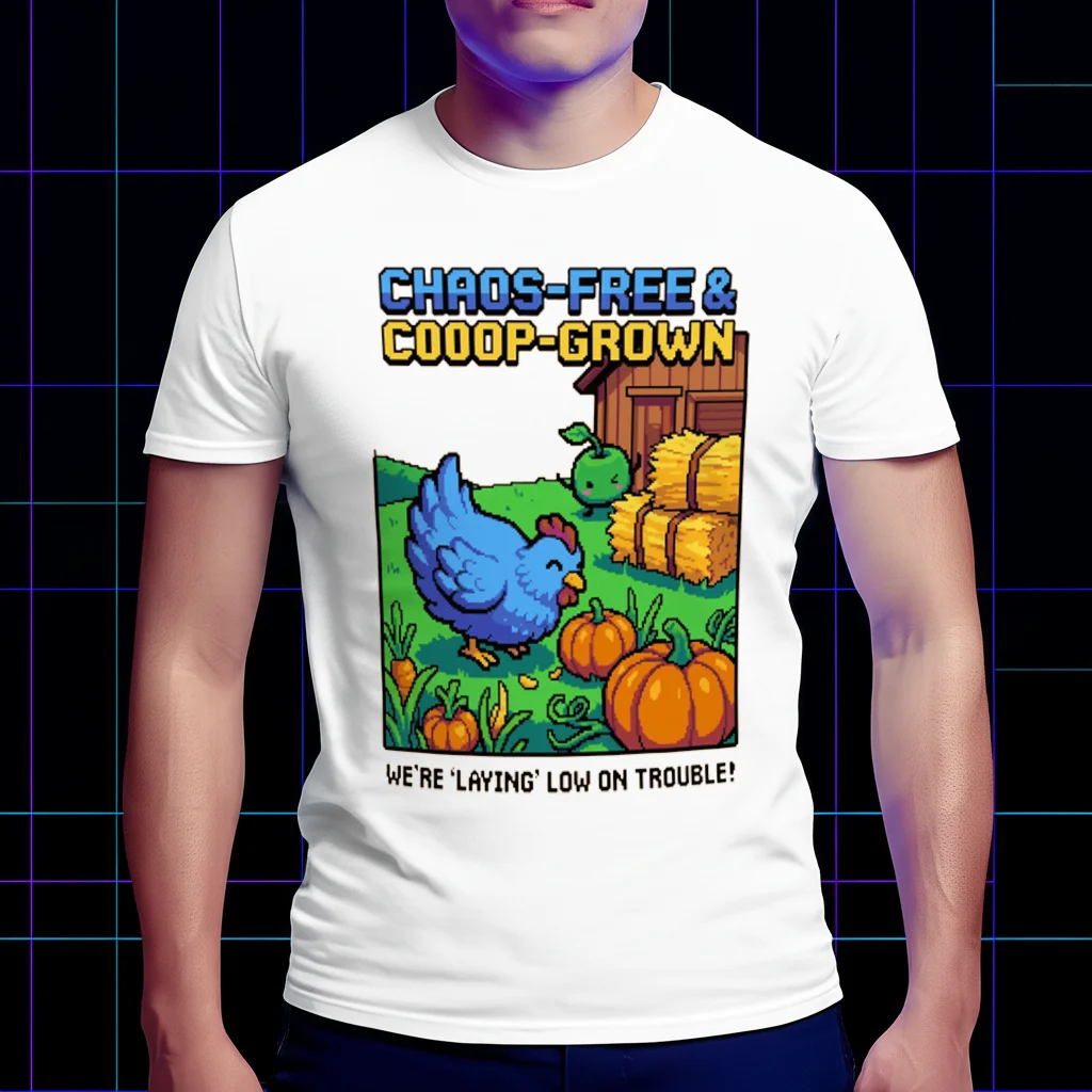 

Stardew Valley Chaos Chicken & Junim Gift t shirt for fans Retro Pixel art Video game graphic clothes All size tops