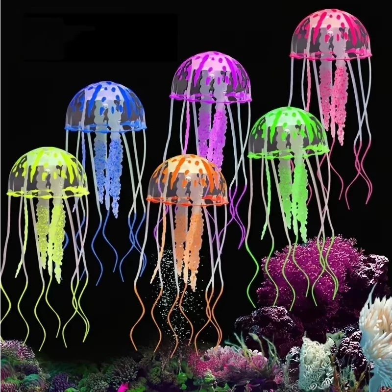 Künstliche fluoreszierende Simulationsquallen, Aquariumdekorationen, Silikon-Aquariumhaustiere, für Aquarium Aquascape