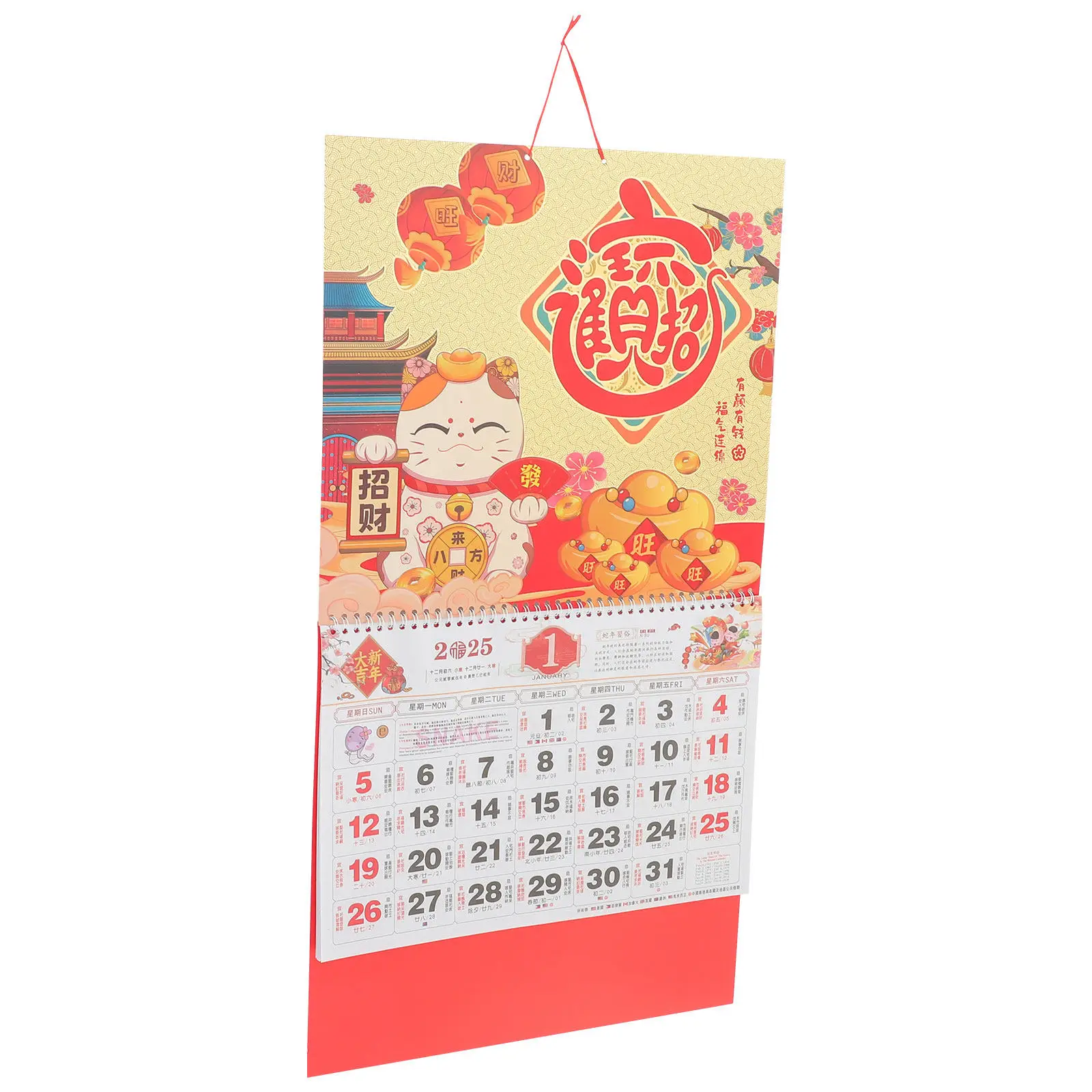 

Traditional Paper Chinese Calendar 2025 Lunar Year of Snake Wall Hanging Calendar Gold Foil Decor New Year Gift