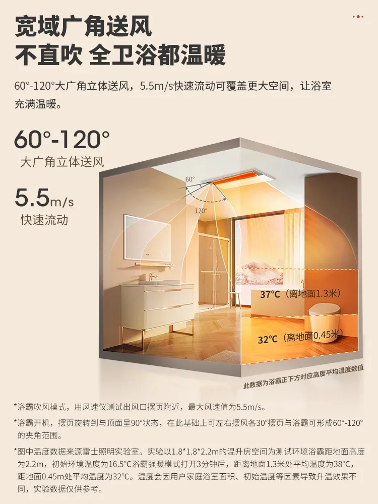 إضاءة متكاملة للسقف، سخان حمام مدمج، تسخين الرياح، مروحة عادم، سخان متكامل ذكي