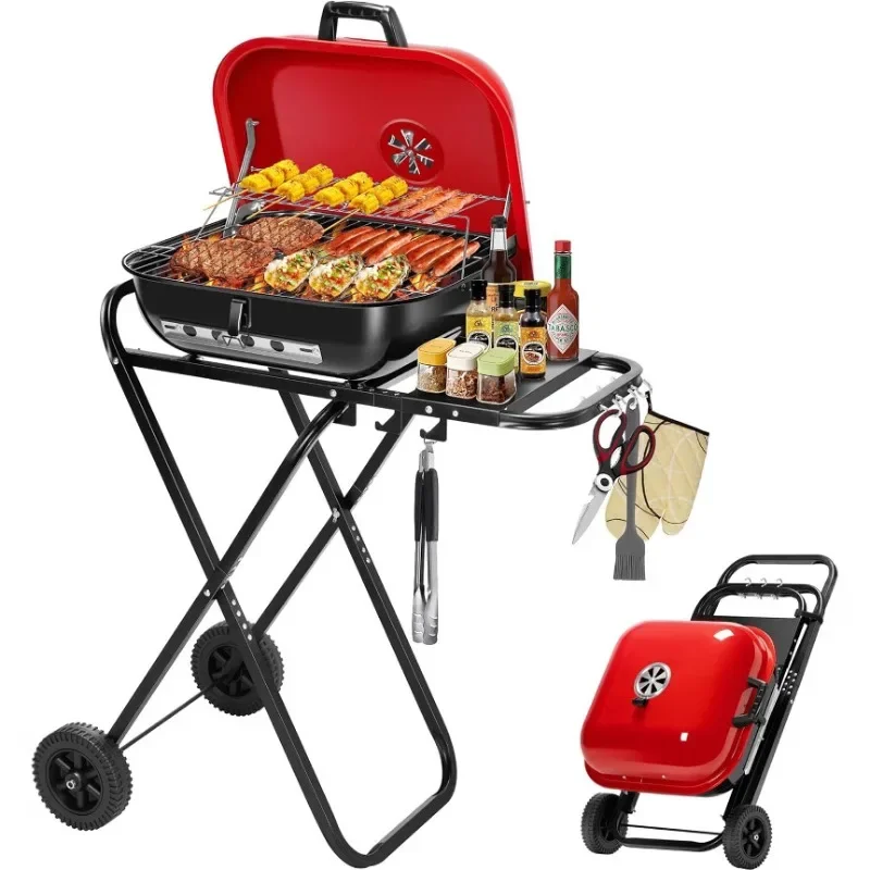 Export outdoor courtyard barbecue grill hand push folding frame charcoal barbecue grill, convenient, practical and durable