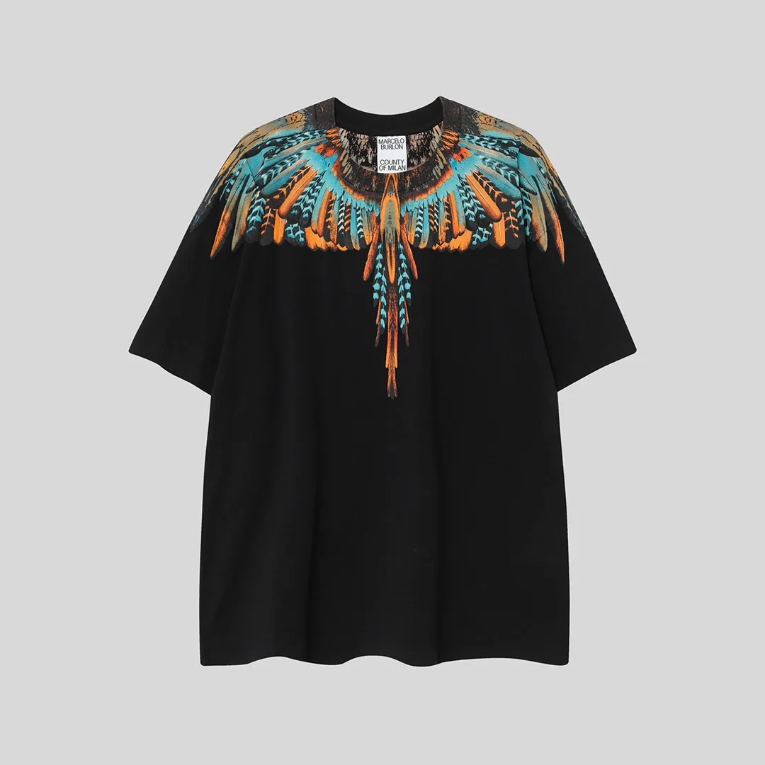 Marcelo Burlon 2026 European-style trendy brand short-sleeved T-shirt with feather and wing patterns