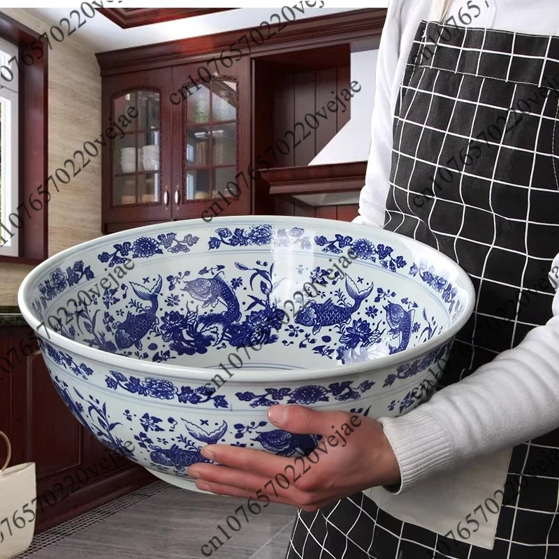 

Blue and White Porcelain Ceramic Noodle SoupLarge Super Large Pickled Cabbage Fish Large Bowl and Noodles