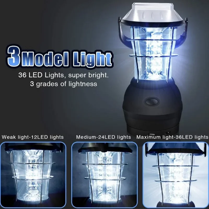 Solar Camping Lantern Rechargeable Portable Tent Lights Hand Crank Outdoor Waterproof Emergency Lamp Multifunctional Flashlight