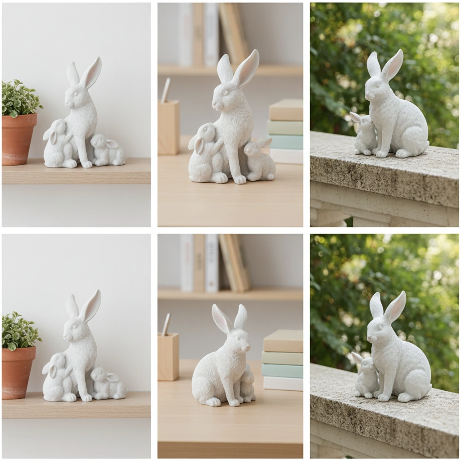 3 Pieces Rabbit Figurines with Textured Finish Artisanal Rabbit Figurines Bunny Statues Distressed for Decorators, Tabletop