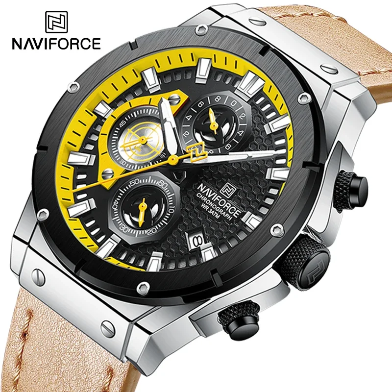 NAVIFORCE 2024 Watches Men\'s Sports Waterproof Wrist Watch Fashion Multifunctional Analog Quartz Leather luxury watch