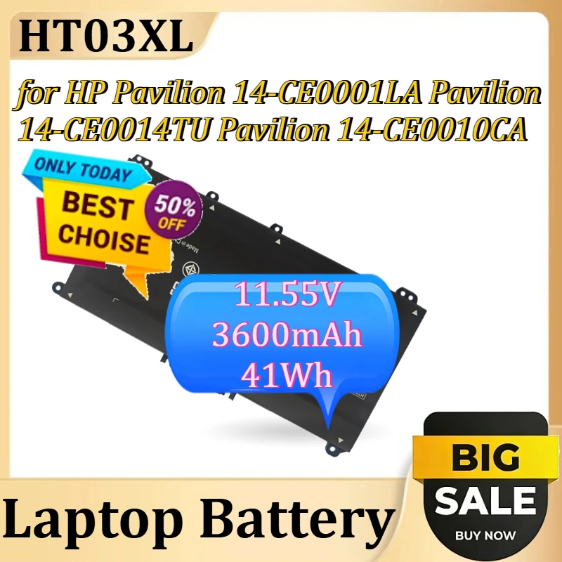 

Аккумулятор для ноутбука HT03XL для HP Pavilion 14-CE0001LA, Pavilion 14-CE0014TU, Pavilion 14-CE0010CA, HSTNN-LB8L, 11.55В, 3600мАч, 41Втч