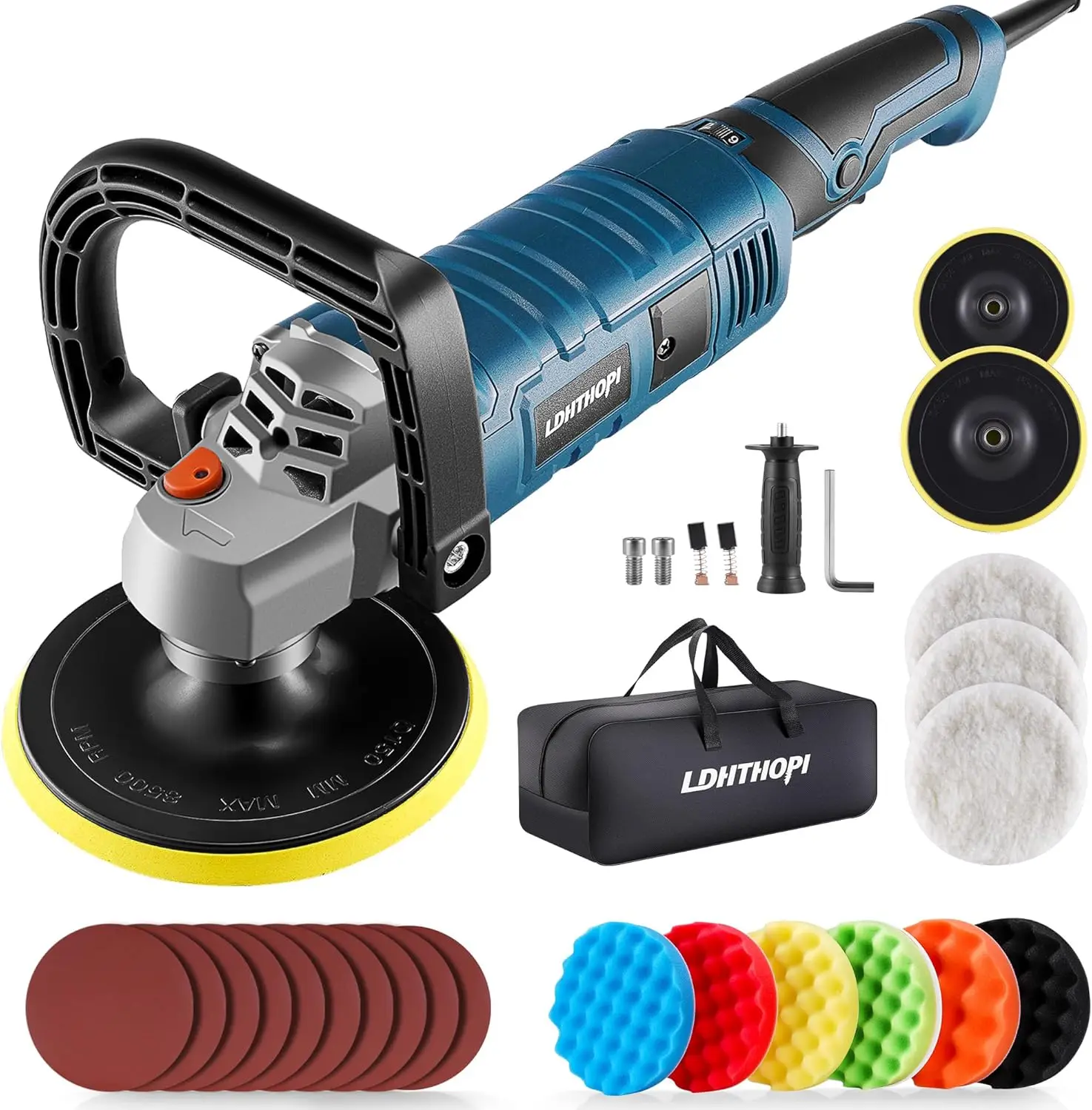 

Polisher, 1600W 7 Inch/6 Inch Rotary Buffer Polisher Waxer, 7 Variable Speed 1000-3500 RPM, Detachable Handle for Car, Bo