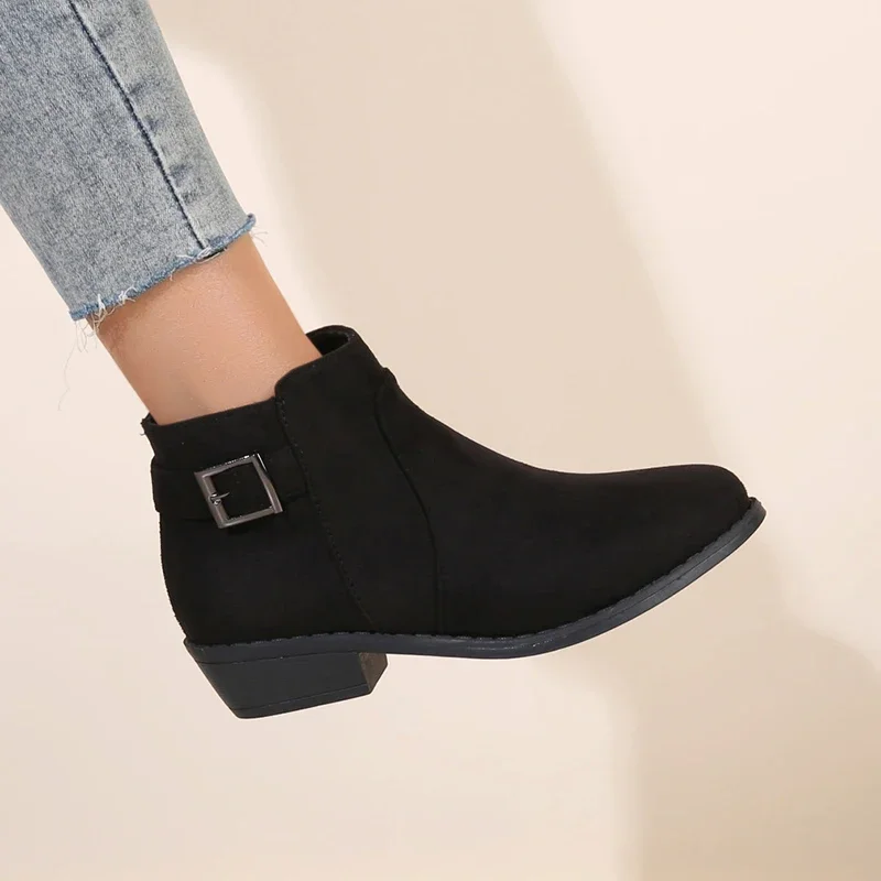 2022 Women Snow Boots New Flock Fur Women's Suede Ankle Boots Female Flat Winter Plus Size Platform Ladies Warm Shoes 43