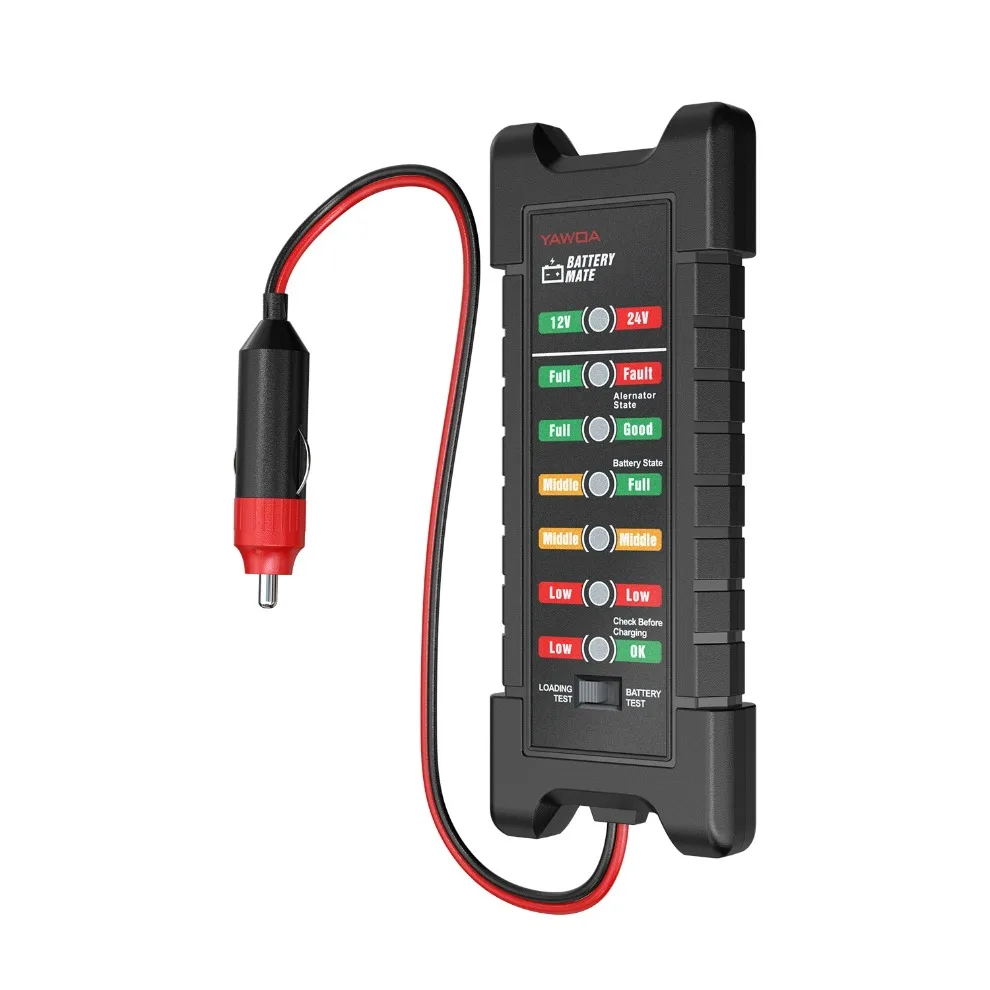 12V 24V Car Smart 11 Lights LED Battery Tester Load Test Reverse Protection  Motorcycle Alternator Check  Voltage Tool