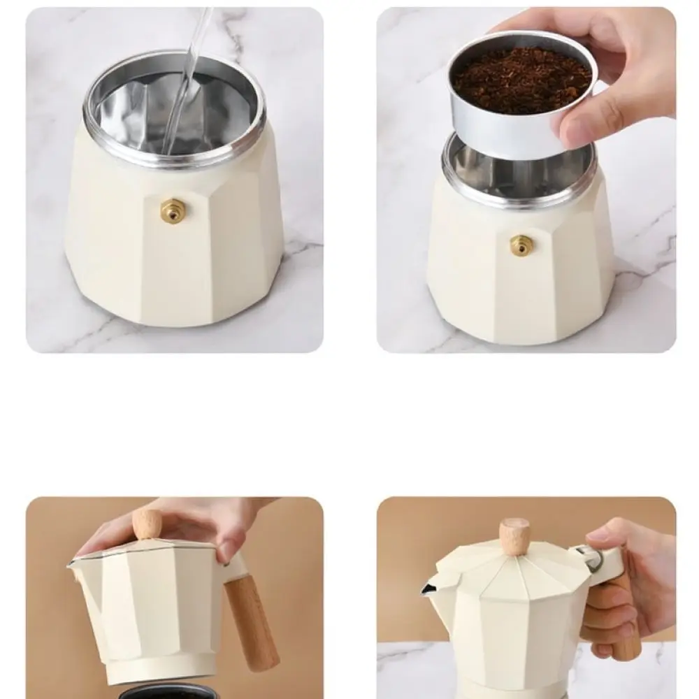 Compact Aluminum Moka Pot Espresso Maker Italian Coffee Brewer Octagonal Stovetop Percolator Kitchen Coffee Tool