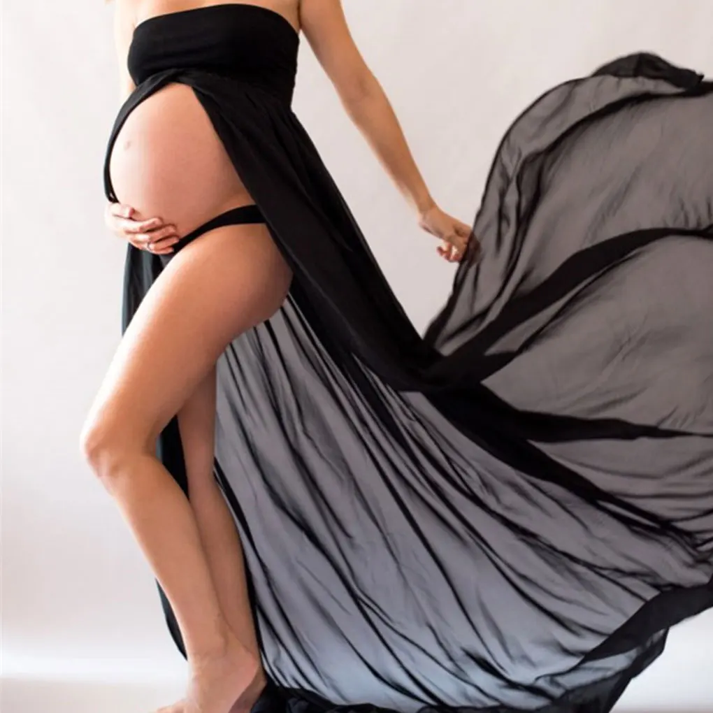 Stylish Split Front Maternity Gown Captivating Pregnancy Photos Fashionable Versatile Comfortable