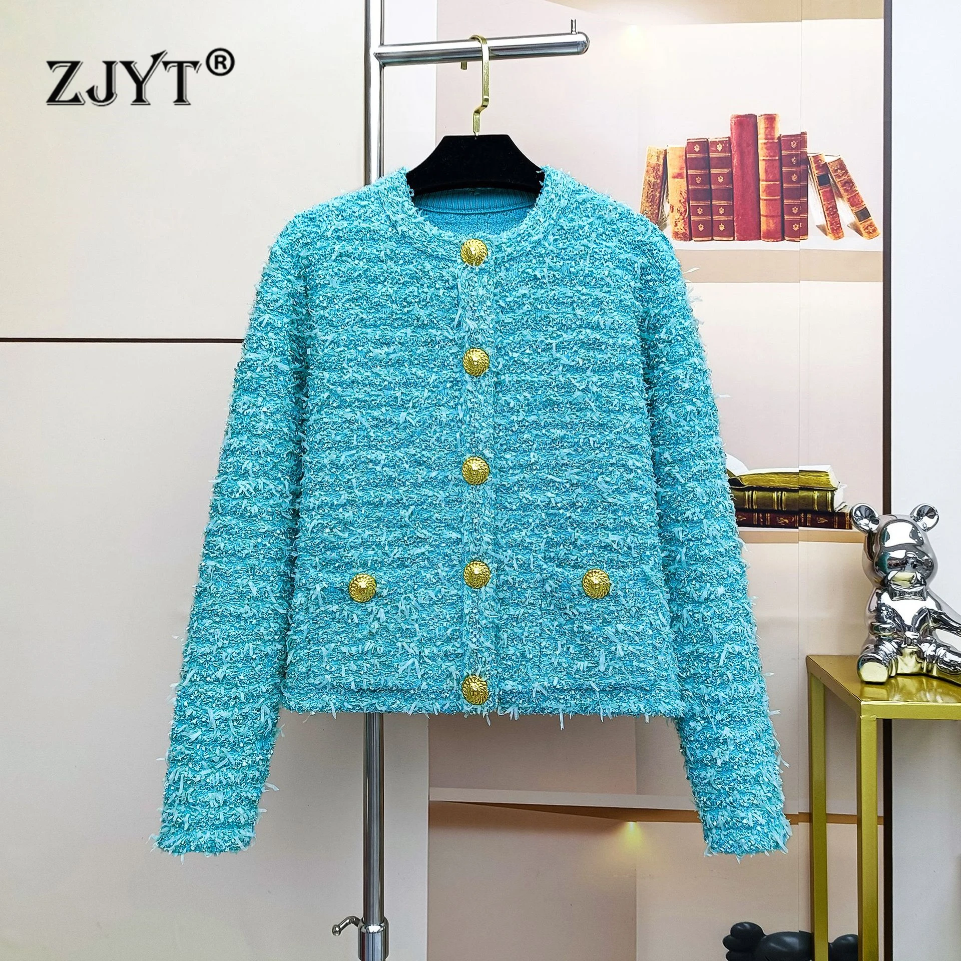 ZJYT Autumn Winter Single Breasted Thick Cardigan Coat Sweaters for Women Knitting Tops Long Sleeve Knitwears Jersey Mujer 2024