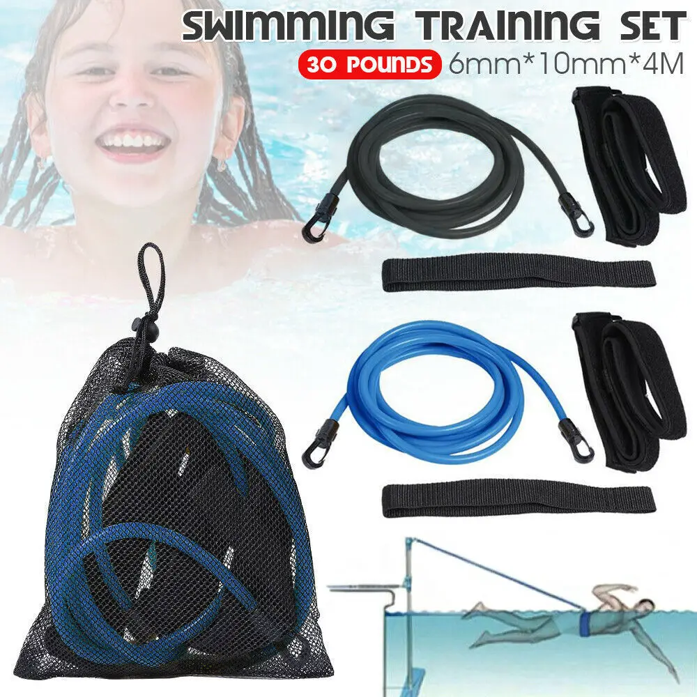 4m Adjustable Swim Training Resistance Elastic Belt Swimming Pool Exerciser Safety Rope Latex Tubes Swimming Training Rope