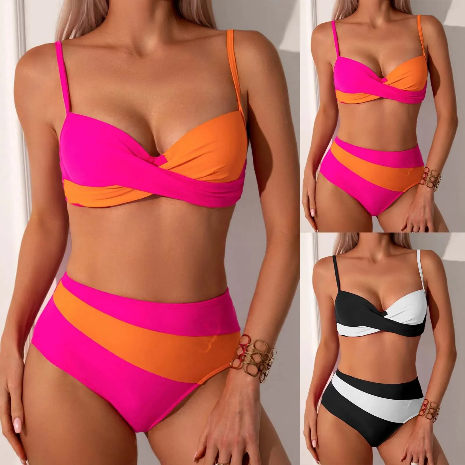 Biquini Halter 두 조각 수영복 여성용 세련된 패딩 언더 와이어 컵 비키니 수영복 여성용 배꼽 컨트롤 2 피스