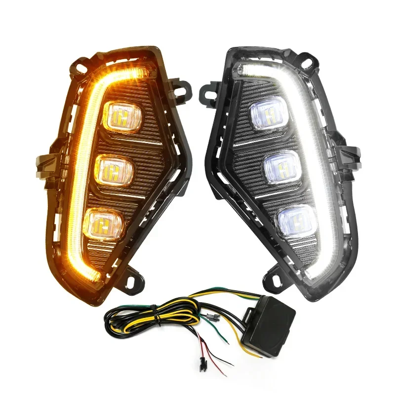 LED Fog Lights For Toyota RAV4 2019 2020 2021 Daytime Running Lamps DRL White YellowTurn Signal Lamp Assembly Car Accessories