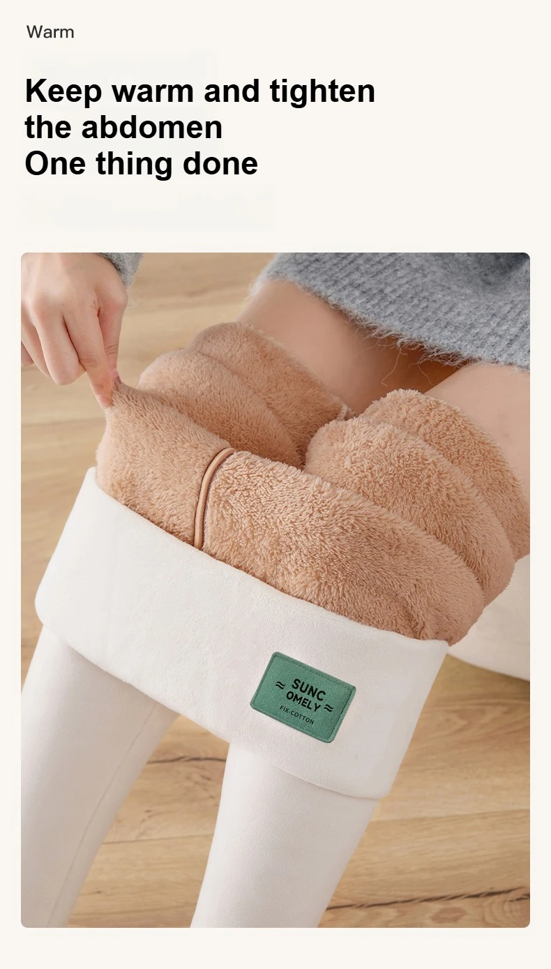 Plus Size Fleece-gefütterte Leggings für Damen, hoch taillierte Strumpfhosen für den kalten Winter, Thermo-Outdoor-Kleidung, dick, gerippt, modische Leggings – Detail 3