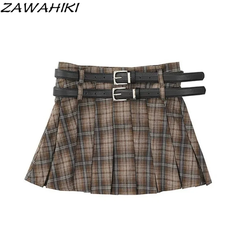 

ZAWAHIKI Skirts for Women Preppy Y2K Aesthetic Pleated A-line Chic Designed High Waist Plaid Preppy Fashion Vintage Faldas Mujer