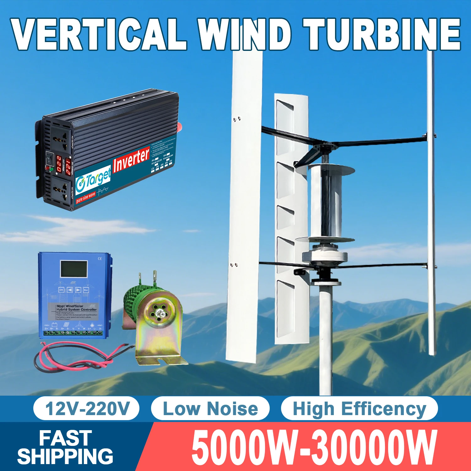 

Free Energy Low Noise 10000W 48V 96V 220V Off Grid System Household Vertical Wind Turbine Generator Permanent Magnet Generator