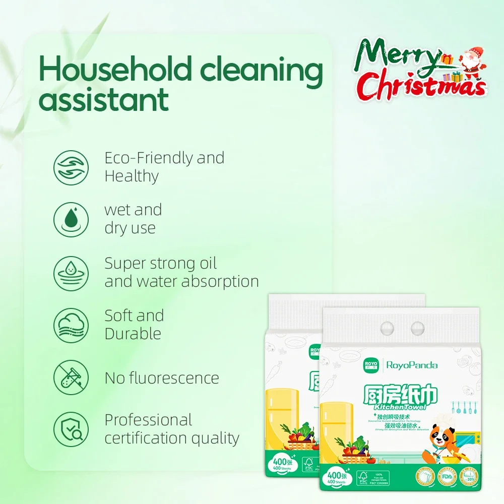 RoyoPanda 400pcs/pack Oil Removal Tissue Portable  Wet and Dry Hand Towel Eco-friendly Hanging Paper for Kitchen 23*20 Oversize