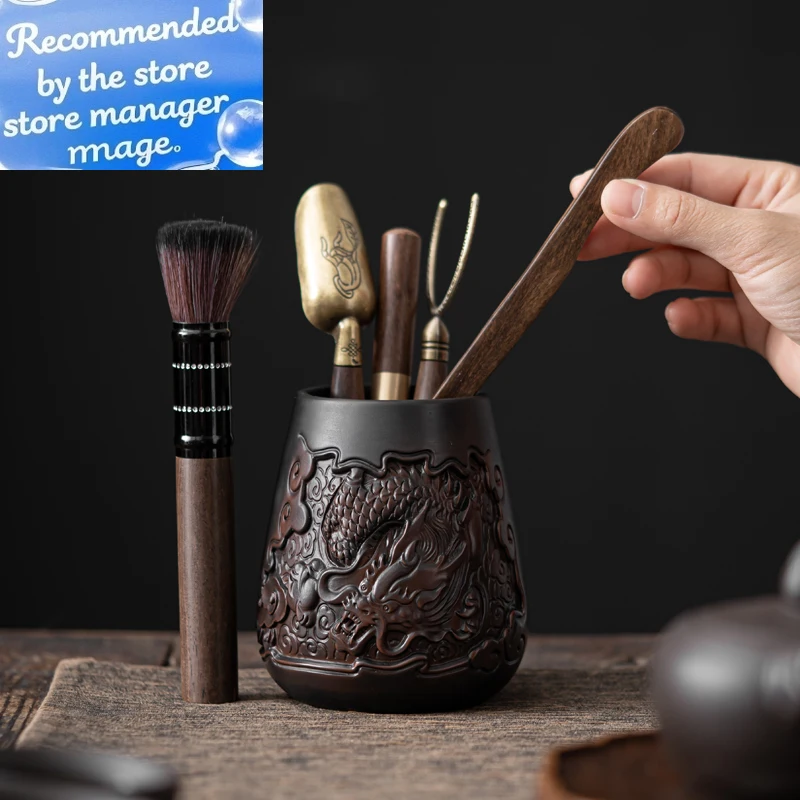 

Высококачественная фиолетовая керамика, чайная церемония, шесть джентльменов, ручная резьба, керамика из черного дерева, твердый чайный сервиз кунг-фу, аксессуары