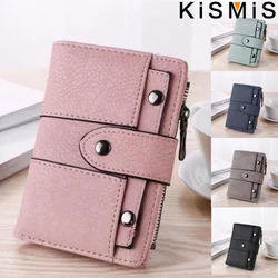 KISMIS Ladies New Style PU Leather Rivet Short Wallet Zipper Change Card Holder Women's Coin Purse Wallet Money Bag